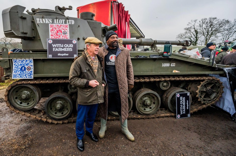 Nigel Farage and Derek Chisora at a farmer's protest.