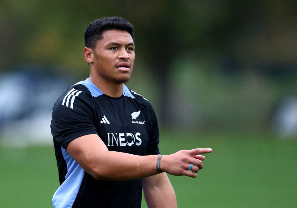 Caleb Clarke of the All Blacks during training.