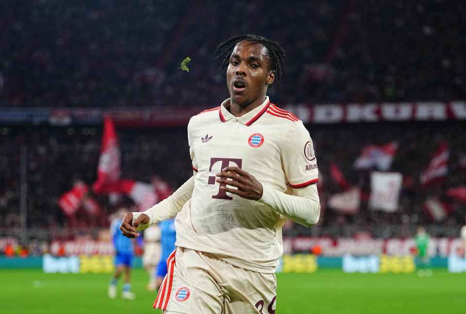 Mathys Tel of Bayern Munich during a Champions League match.