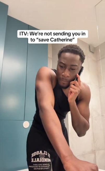 Love Island star Deji on the phone, reacting to not being selected for the All Stars show to save Catherine.