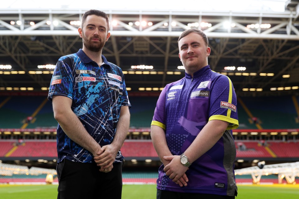 Luke Humphries and Luke Littler at a Premier League Darts press conference.