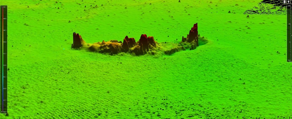 Multibeam echo sounder image of the Vital de Oliveira shipwreck.