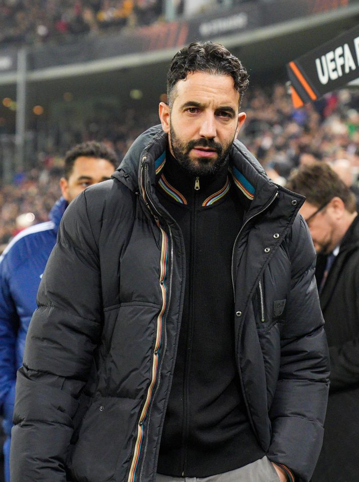 Ruben Amorim, Manchester United head coach, at a UEFA Europa League match.