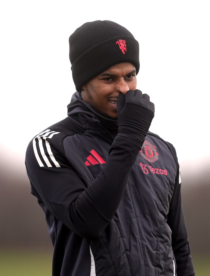 Marcus Rashford at a Manchester United training session.