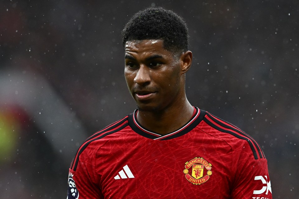 Marcus Rashford in a Manchester United jersey.