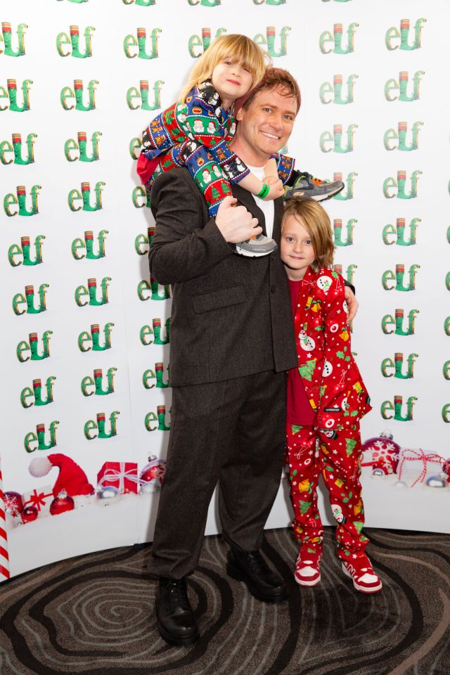 Matthew Wolfenden with his children at the opening night of Elf the Musical.