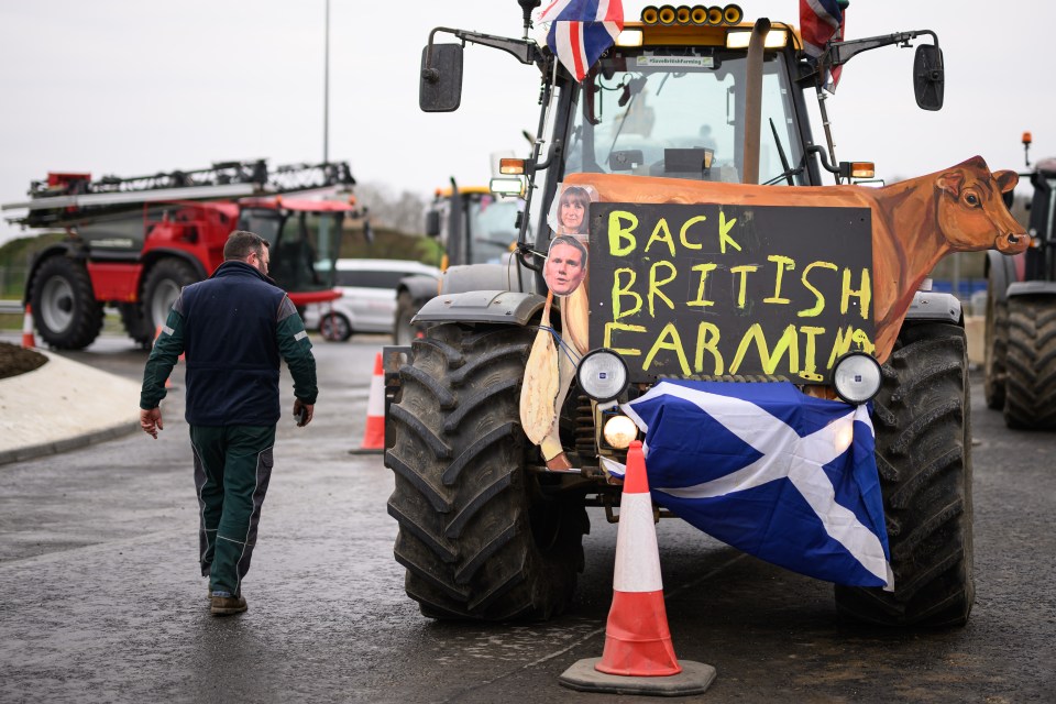 Farming protest with tractors and a sign that says "Back British Farming".