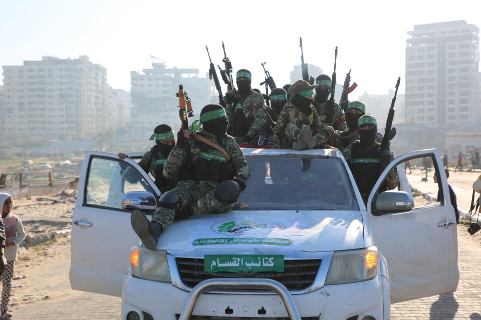 Hamas Al-Qassam Brigades members in Gaza City.