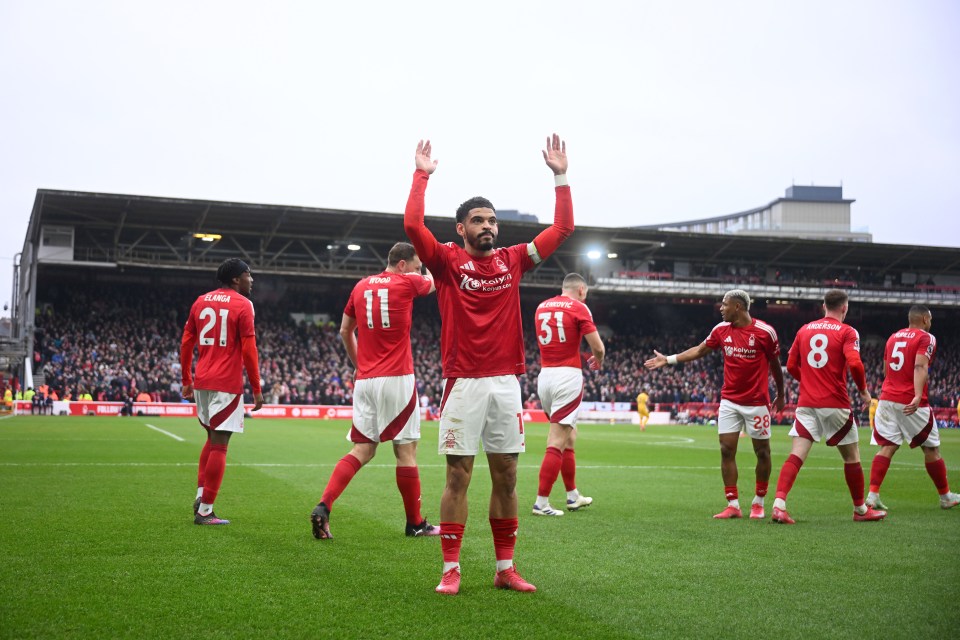 Morgan Gibbs-White of Nottingham Forest celebrating a goal.