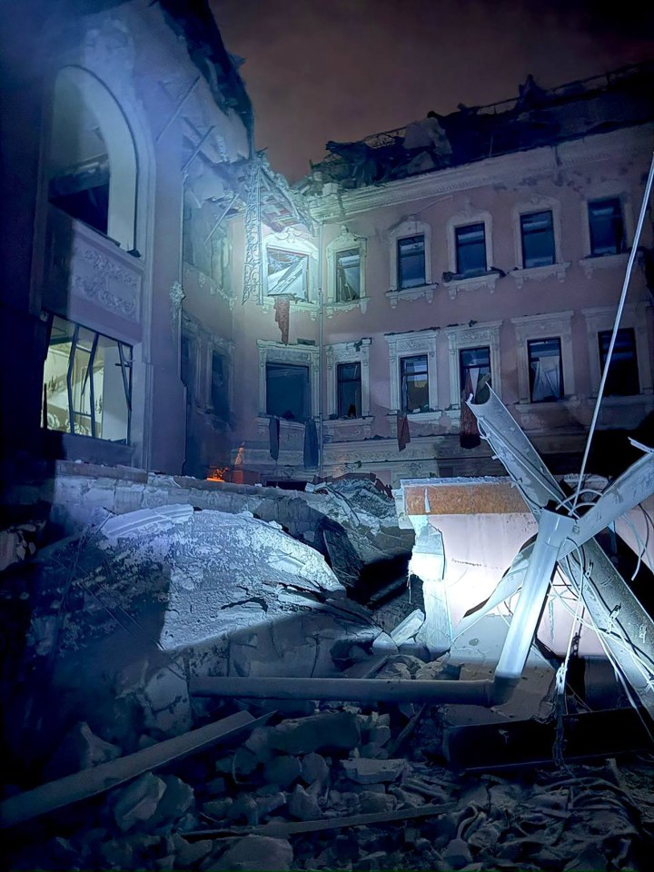 Damage to a building in Odesa, Ukraine, after a Russian missile strike.