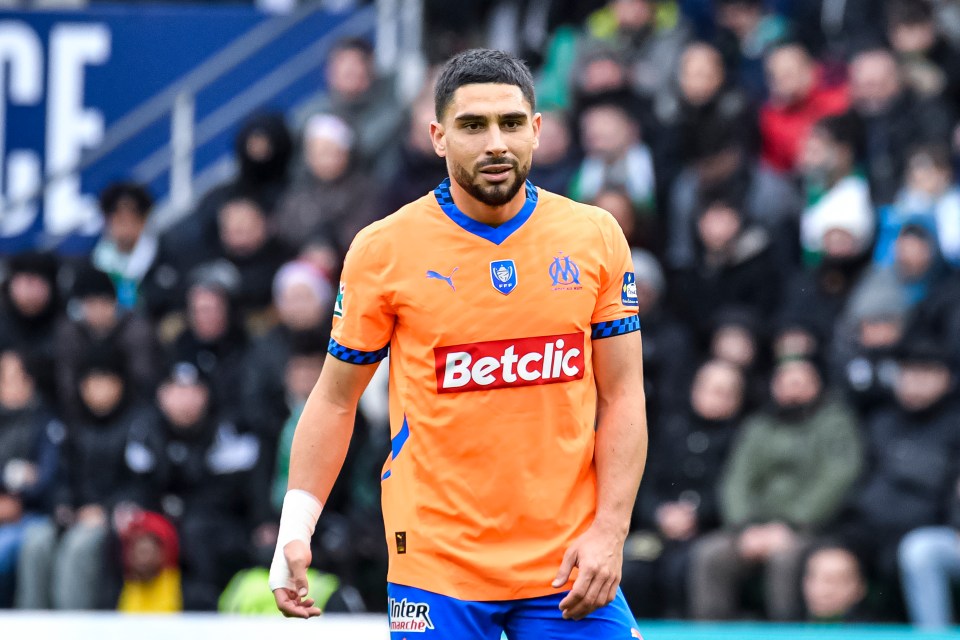 Neal Maupay of Marseille on a soccer field.