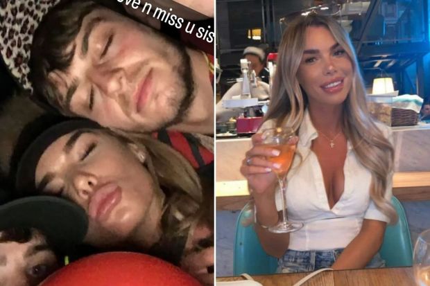 An image collage containing 2 images, Image 1 shows Instagram post of four people cuddling, with text overlay reading "2 years ash love n miss u sis", Image 2 shows Photo of Ashley Dale