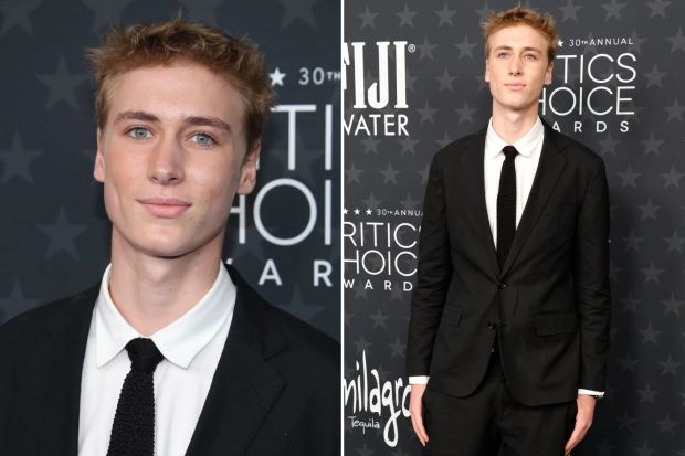 Collage of a young man in a suit at an awards ceremony.