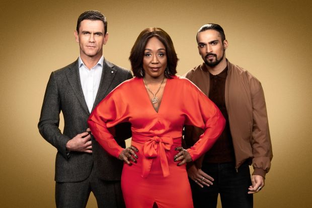 An image collage containing 1 images, Image 1 shows Promotional photo of Diane Parish, Scott Maslen, and Aaron Thiara