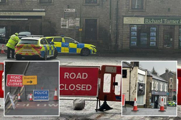 An image collage containing 3 images, Image 1 shows Road closed due to fatal collision, Image 2 shows Road closed due to incident, Image 3 shows Road closed due to police accident