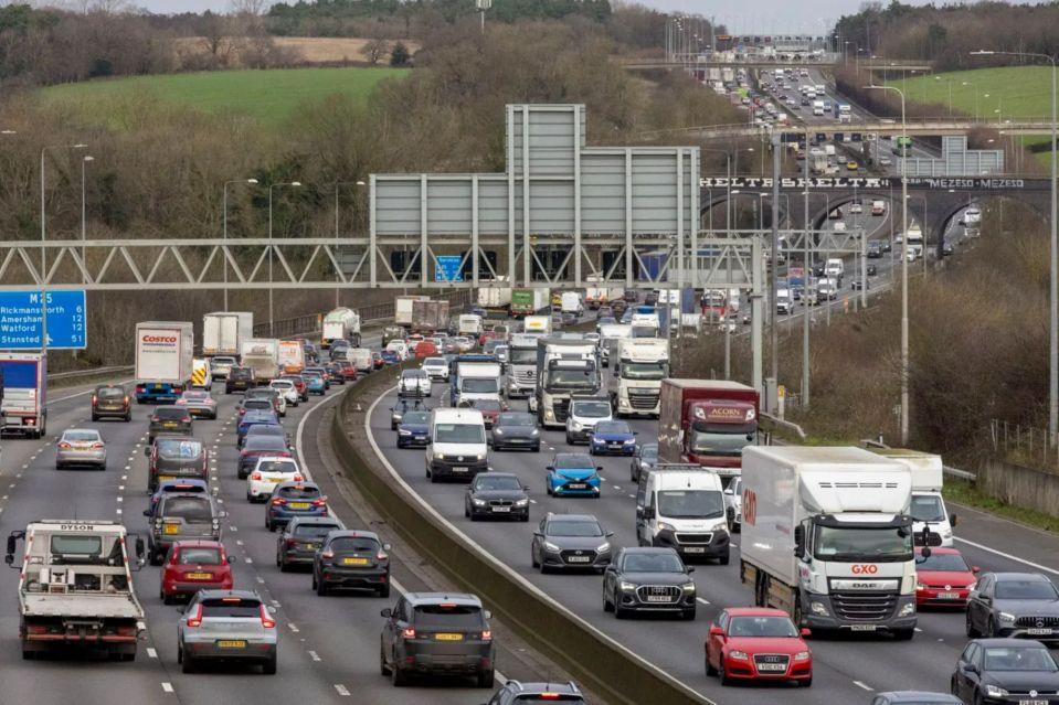 Heavy traffic jam on a highway.