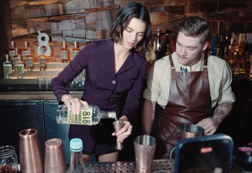 Kendall Jenner making 818 Tequila cocktails.