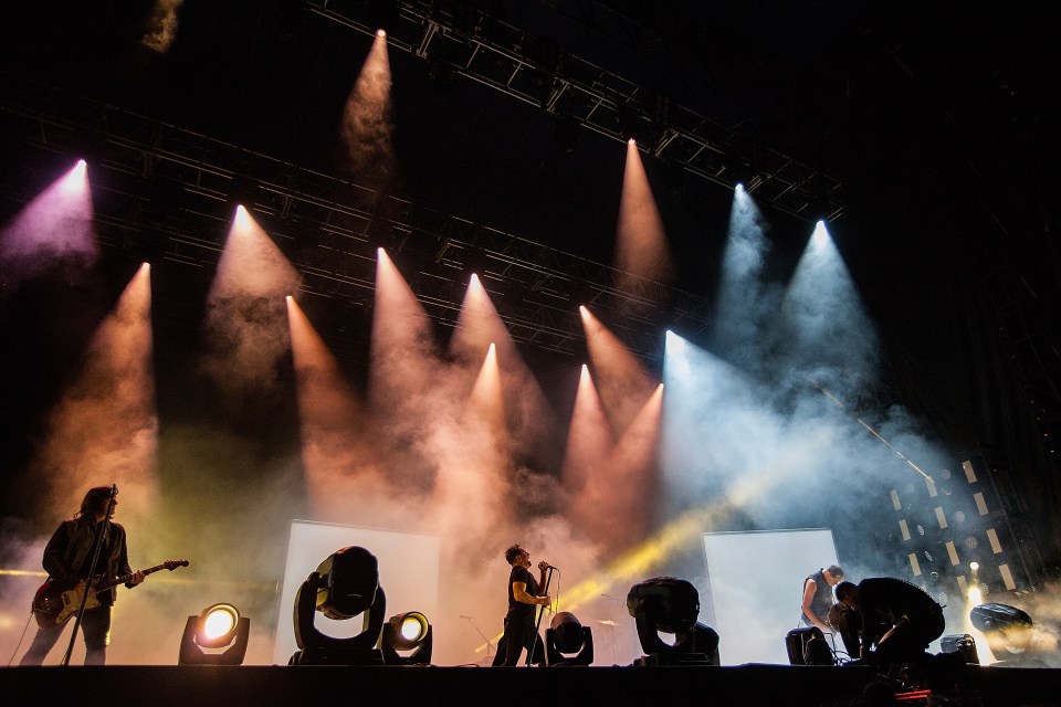 Nine Inch Nails performing on stage.