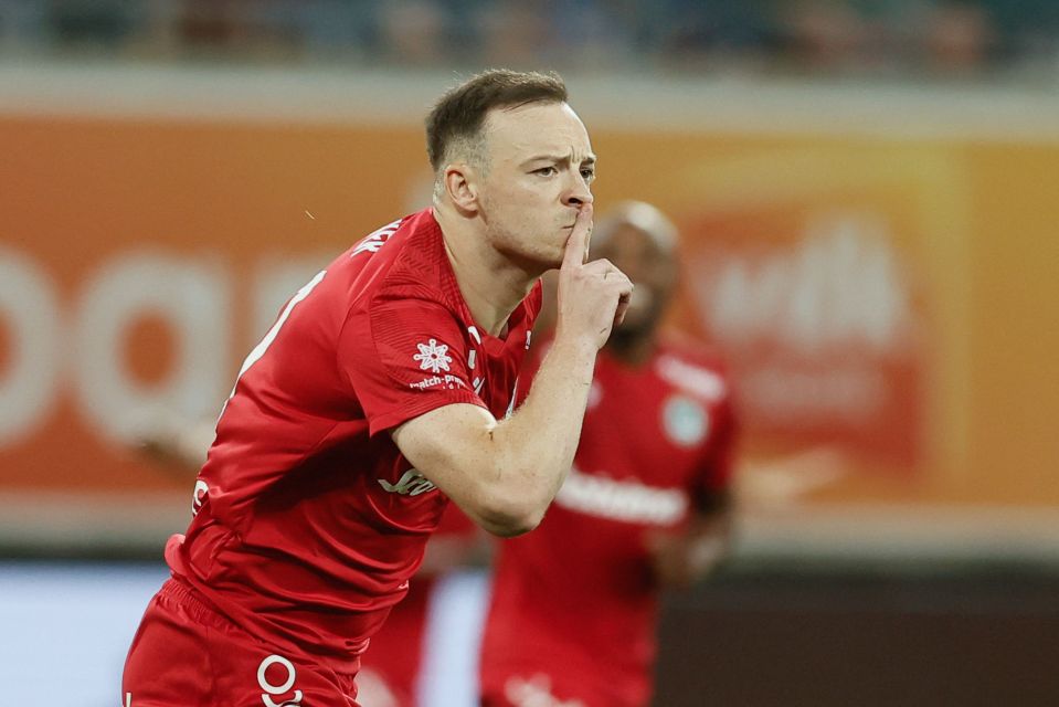 Soccer player Brandon Barker celebrating a goal.