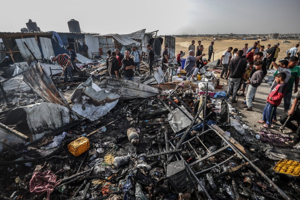 Destruction and devastation in a Palestinian refugee camp following an attack.