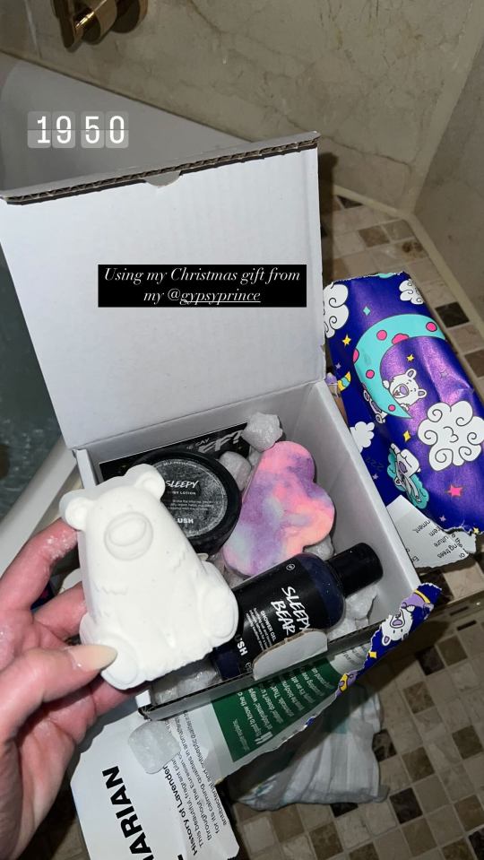 Christmas gift box with bath products.