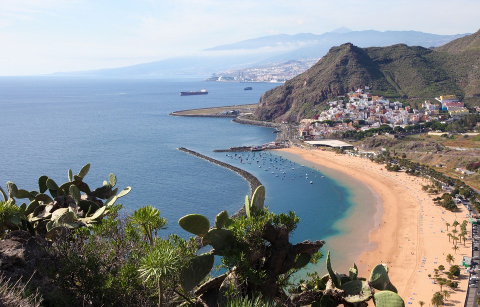 Aerial view of Playa de Las Teresitas beach in Tenerife.