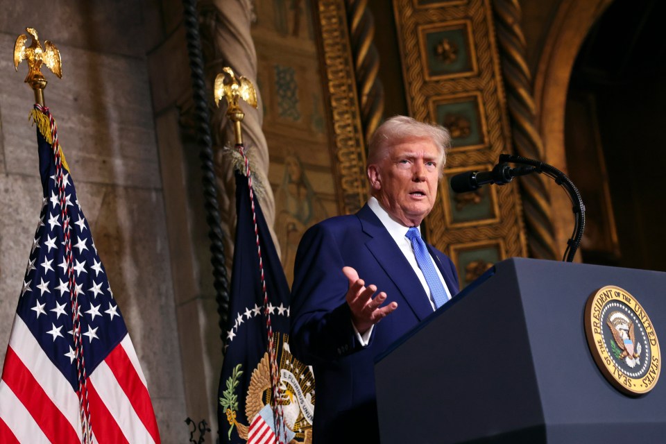 President Trump speaking at a podium.