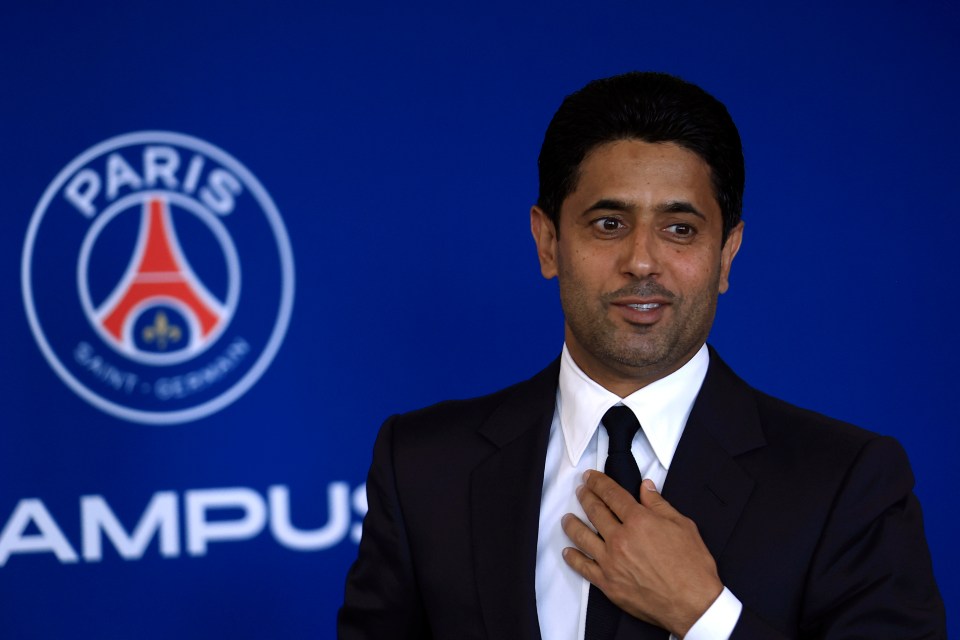 Nasser Al-Khelaifi, president of PSG, at a press conference.