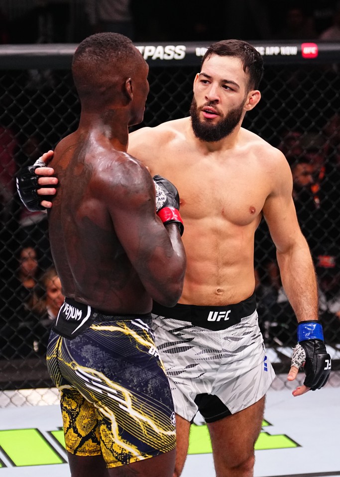 Nassourdine Imavov and Israel Adesanya after a UFC middleweight fight.