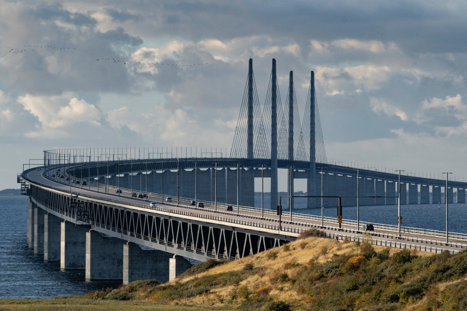 The Øresund Bridge connecting Denmark and Sweden.