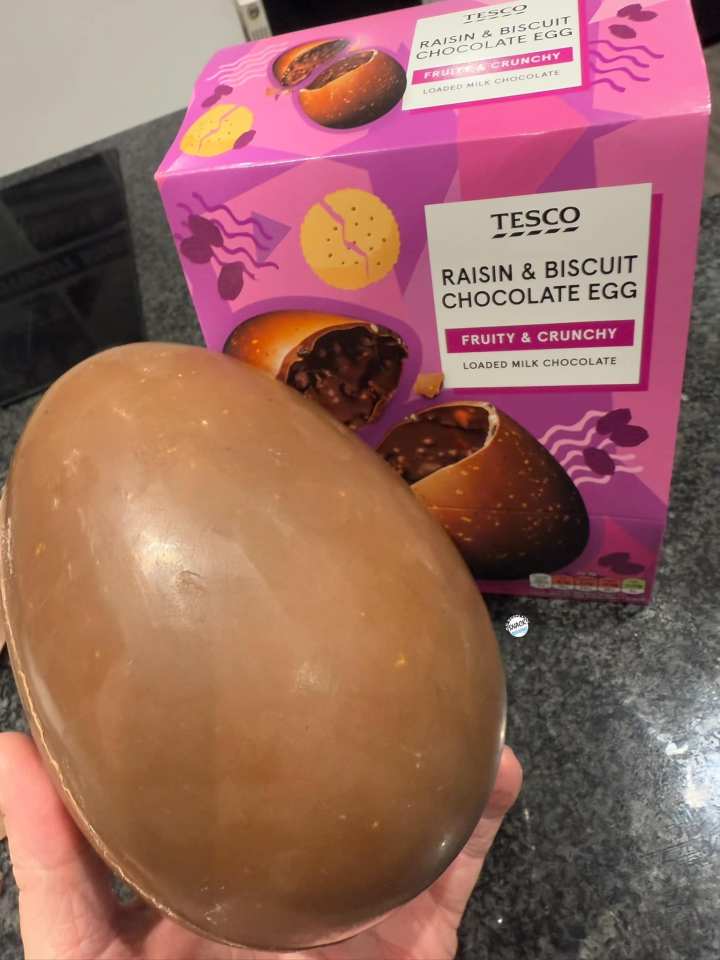 Tesco raisin and biscuit chocolate egg.