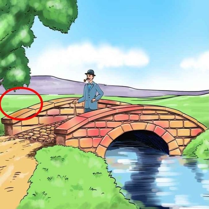 Illustration of a man standing on a brick bridge; a section of the bridge is incomplete.