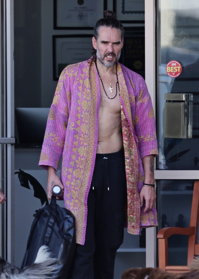 Russell Brand leaving a hot yoga class.