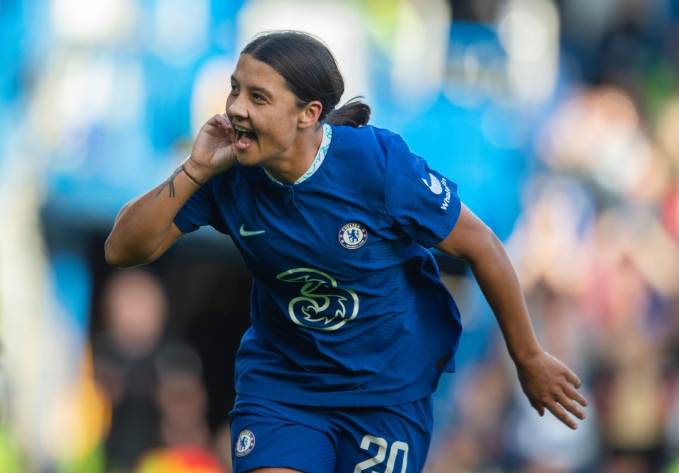 Samantha Kerr celebrating a goal for Chelsea.