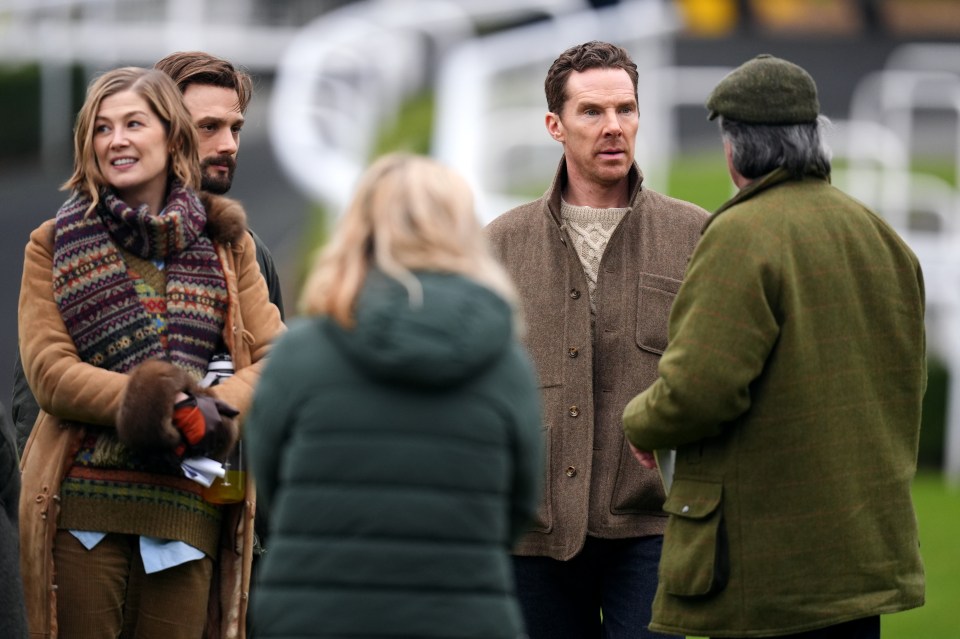 Benedict Cumberbatch and Rosamund Pike at Sandown Racecourse.