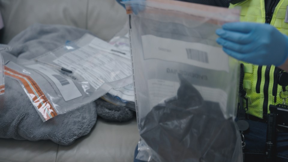 Seized items in evidence bags.