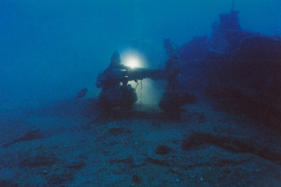 Underwater photo of the Heimara shipwreck in the South Euboean Gulf, Greece.