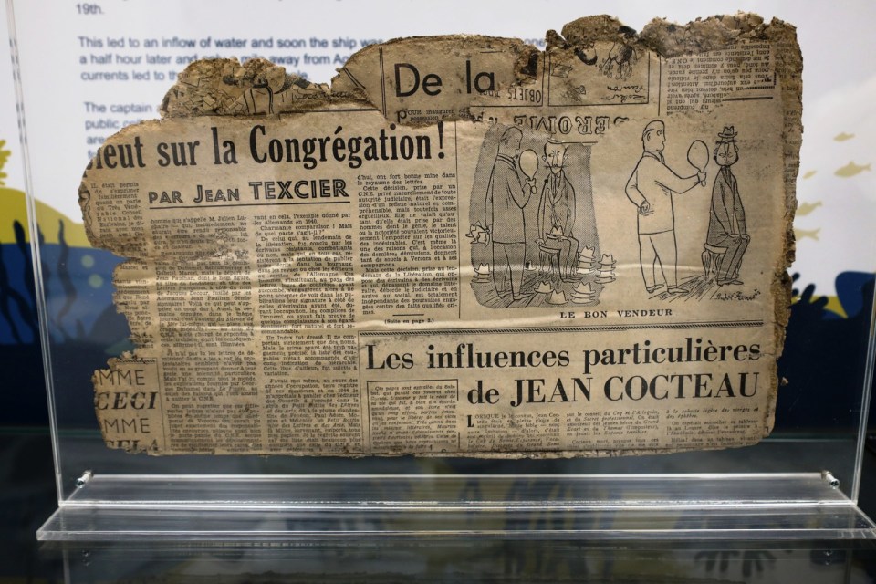 Fragment of a waterlogged French newspaper from the Heimara shipwreck.