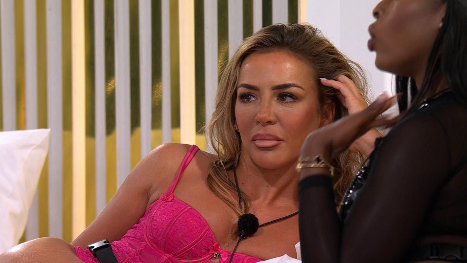 Screenshot from Love Island: All Stars, Series 2, showing two women in conversation.