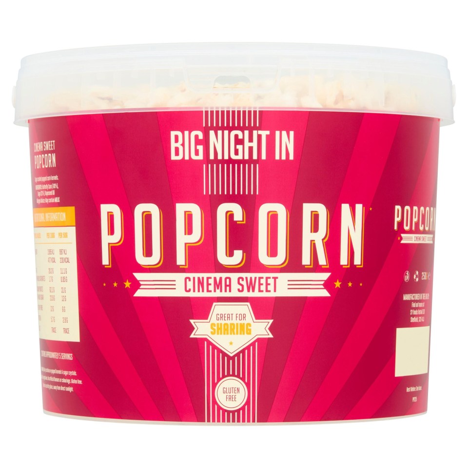 Tub of Cinema Sweet popcorn.