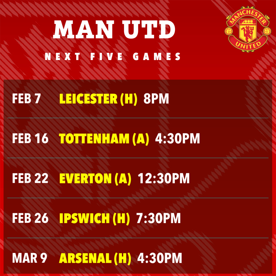 Manchester United's next five games schedule.