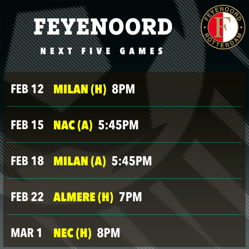 Feyenoord's next five games schedule.