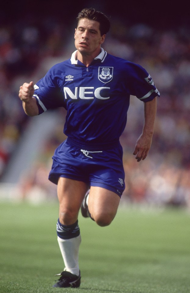 Tony Cottee of Everton in action during a soccer match.