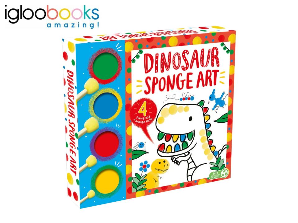 Dinosaur Sponge Art kit with four paints and sponges.