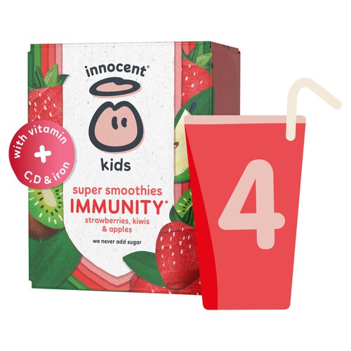 Illustration of Innocent kids immunity smoothies box and a cup with the number 4.