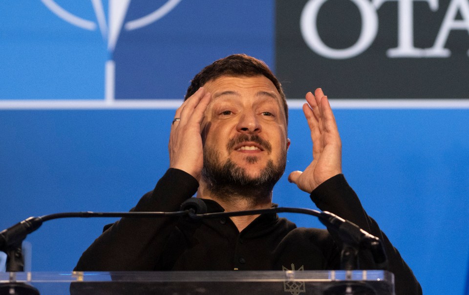 Volodymyr Zelensky speaking at a press conference.