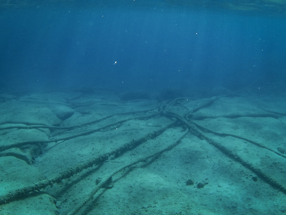 Underwater cables on the Mediterranean Sea floor.