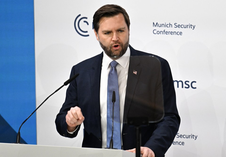 JD Vance speaking at the Munich Security Conference.