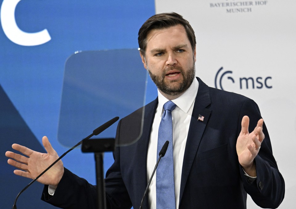 US Vice President JD Vance speaking at a podium.