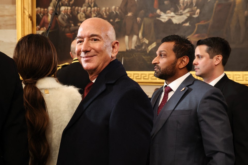 Jeff Bezos and Kash Patel at Donald Trump's second presidential inauguration.